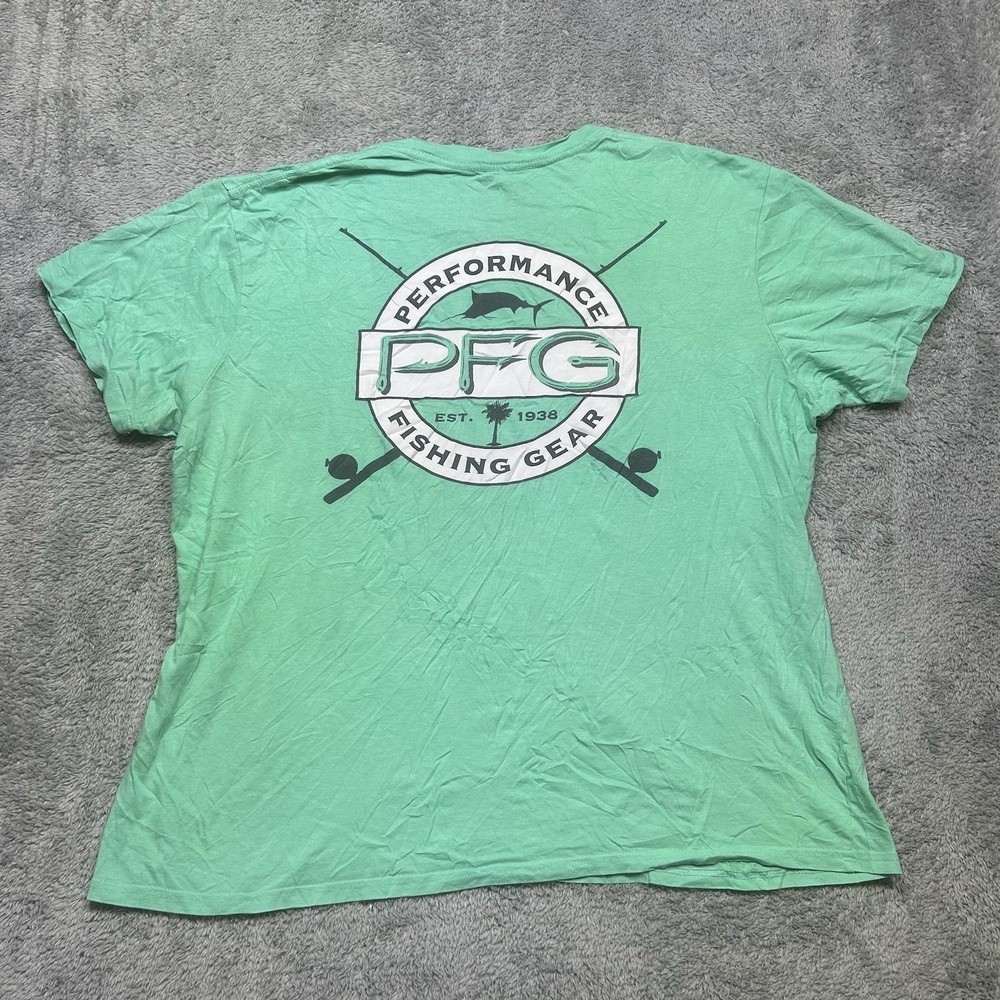 Columbia PFG Graphic T-Shirt Men's XL Green Short Sleeve Performance Fishing Rod